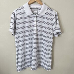 Nike Golf Polo Shirt Mens XL Tour Performance Dri-Fit White & Black Stripe